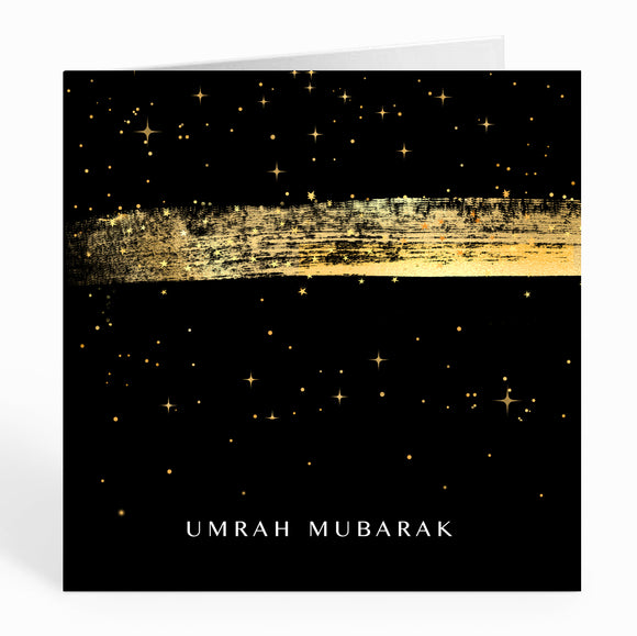 Umrah Mubarak card - Black with Gold Brushstroke - UM 07