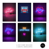 Multipack 6 Eid Mubarak Cards - Neon Lights - MP NL