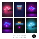 Multipack 6 Eid Mubarak Cards - Neon Lights - MP NL