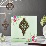 Laser Cut Wooden Lantern Ramadan Mubarak Card - Mint - PR 01
