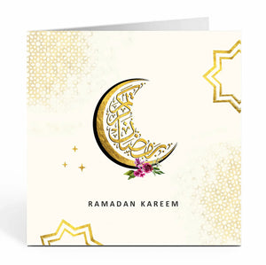 Ramadan Kareem card - Crescent Moon - Cream and Gold - ML 01