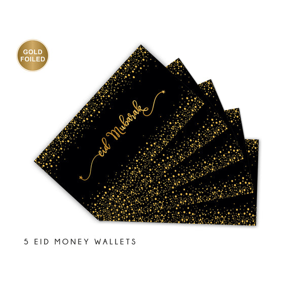 Money Wallets - Eid Mubarak Pack of 5 - Black with Gold foiling - MW GF01