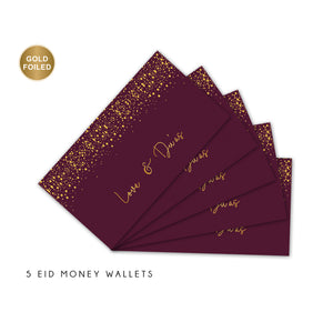 Money Wallets - Love & Du'as - Pack of 5 - Burgundy with Gold foiling - MW GF03