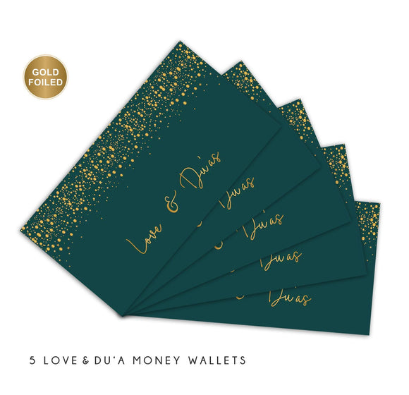 Money Wallets - Love & Du'as - Pack of 5 - Deep Green with Gold foiling - MW GF04