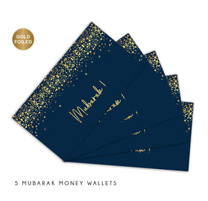 Money Wallets - Mubarak - Pack of 5 - Navy Blue with Gold foiling - MW GF06