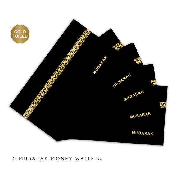 Money Wallets - MUBARAK - Pack of 5 - Black with Gold foiling - MW GF08