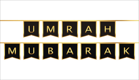 Gold Foil Umrah Mubarak Letter Bunting - PLU 01