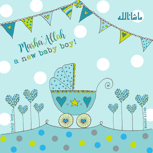 BB 01 - Masha'Allah Baby Boy - Blue Pram - Islamic Moments