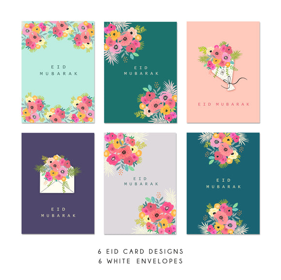Multipack of Eid Mubarak Cards 6 Designs - Eid Greeting Cards Fluer - MP FL