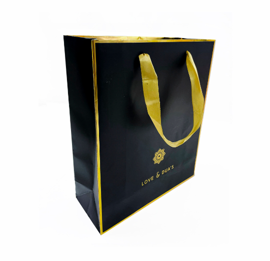 Luxury Large 'Love & Duas' Gift Bag in Black and Gold Foil - GB 07