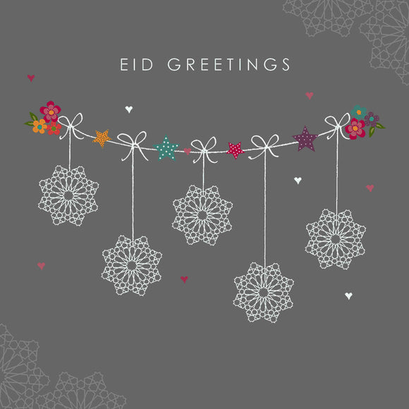 HE 08 - Eid Greetings - Hello Eid - Grey Geo Bunting - Islamic Moments