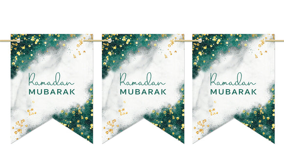 Ramadan Mubarak Bunting in Emerald Green & Gold -10 Double Sided Flags - PEN 09