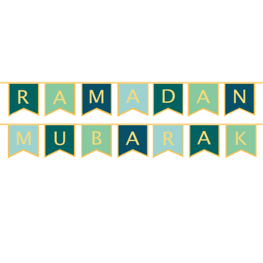 Gold Foil Ramadan Mubarak Letter Bunting - 14 Bunting Flags - PLR 01