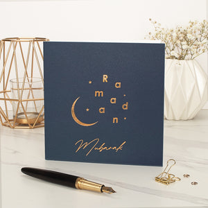 Ramadan Mubarak Gold Foiled Greeting Card in Navy Blue - RC 21