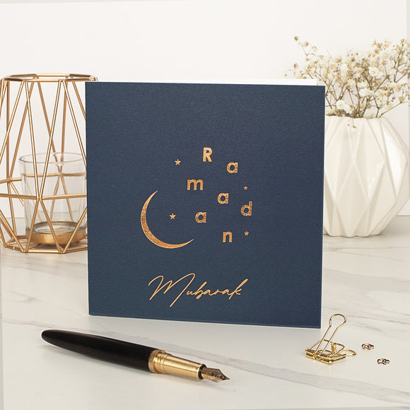 Ramadan Mubarak Gold Foiled Greeting Card in Navy Blue - RC 21