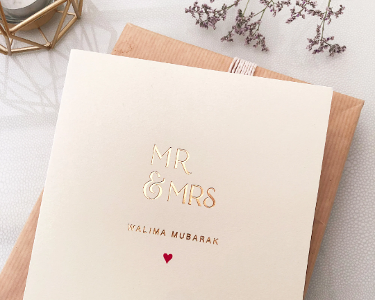 Luxury 'Mr & Mrs Walima Mubarak' Islamic Wedding Card in Gold Foil - RC 34