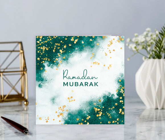 Ramadan Mubarak Card in Emerald Green and Gold - RM 01