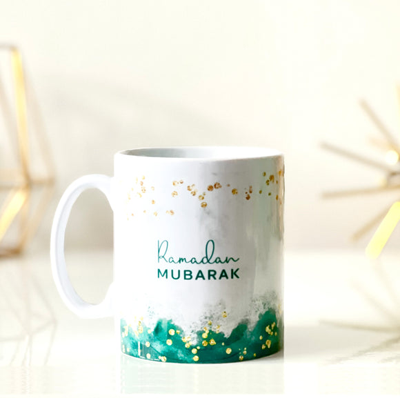 Ramadan Mubarak Mug Green with Gold Speckles - MGRM 23